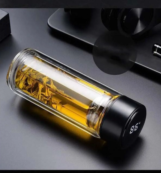 Стеклянный термос Magic с индикатором температуры и ситечком 350 мл. / Бутылка из боросиликатного стекла